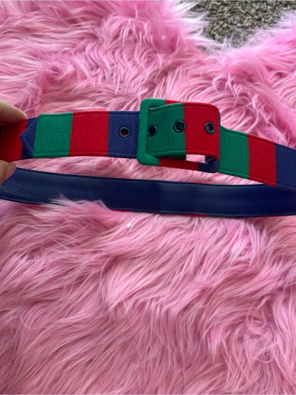 Vintage Inspired Red Green Navy Stripe Preppy Belt Adjustable Canvas Stretch